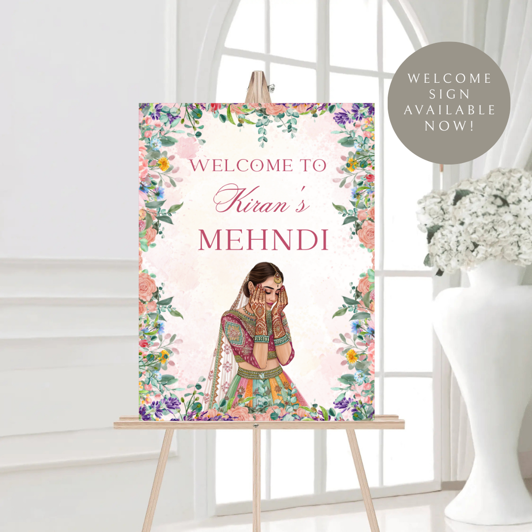 Floral Mehndi Welcome Sign Template | Editable Canva Digital Download | A2 Size | Printable Haldi Ladies Sangeet Sign | Mehndi Decor