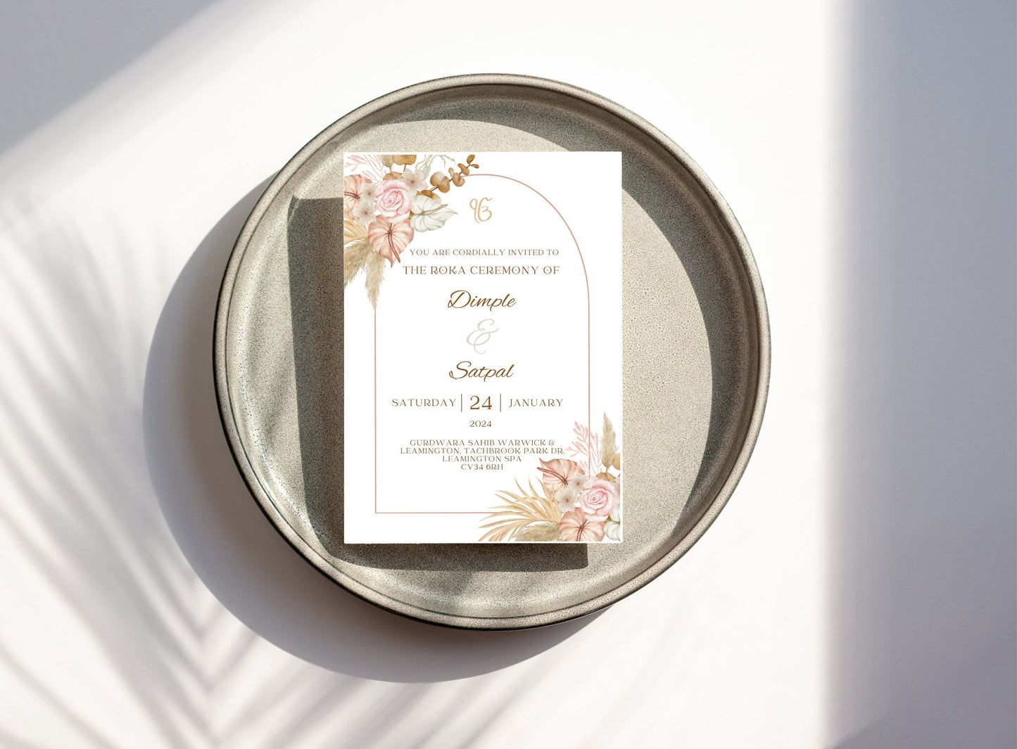 Editable Roka Chunni Takhar Ceremony Invite, Birthday, Modern Neutral Floral, Canva Editable, Sikh Occasion, Engagement DIY Invitation