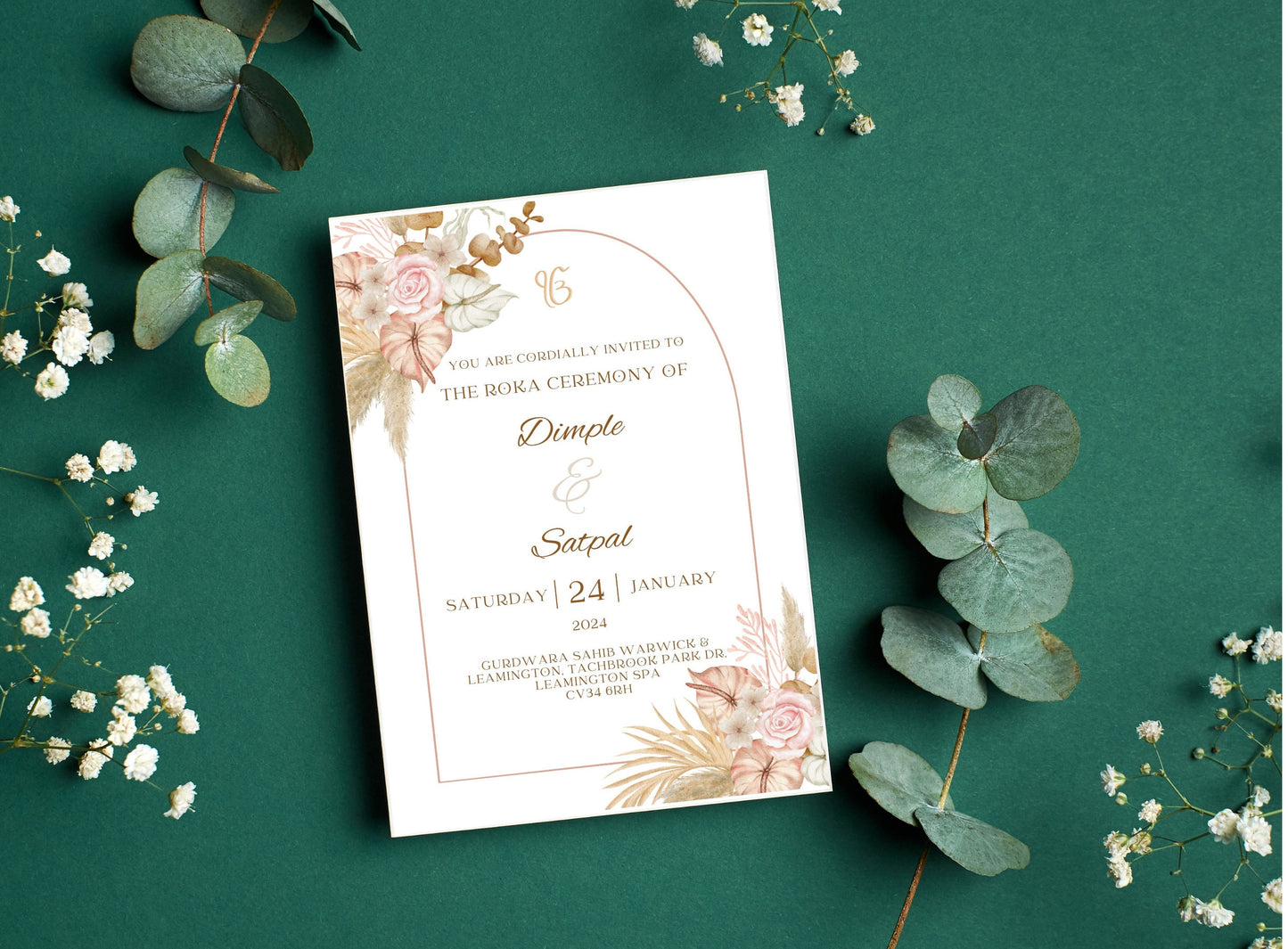 Editable Roka Chunni Takhar Ceremony Invite, Birthday, Modern Neutral Floral, Canva Editable, Sikh Occasion, Engagement DIY Invitation
