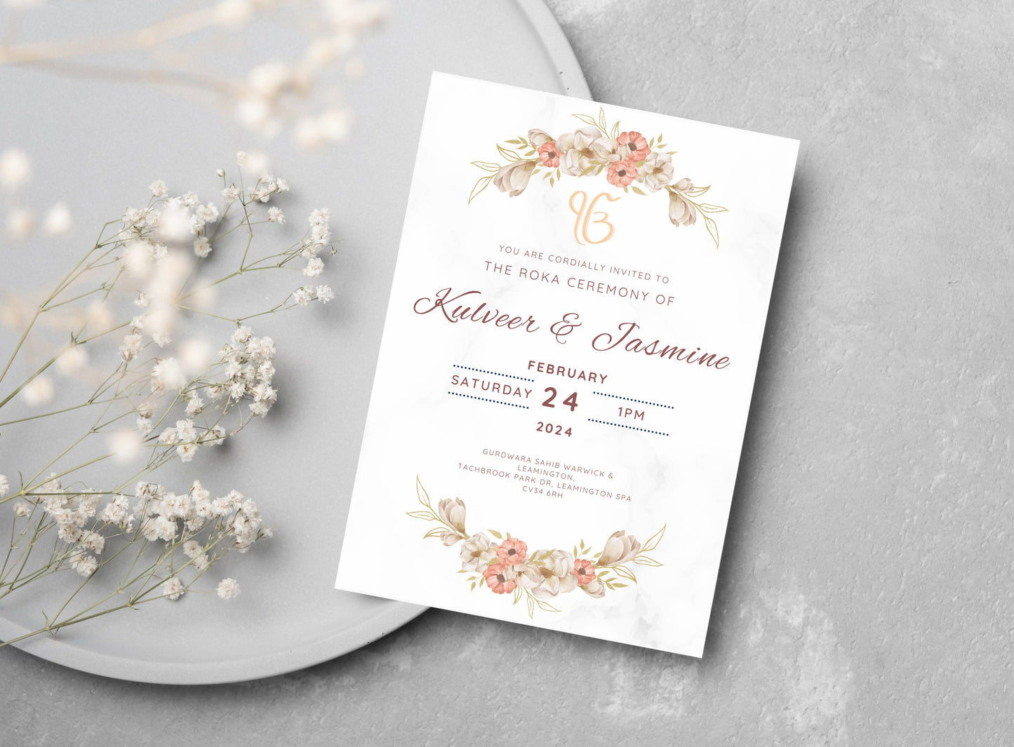 Editable Roka Chunni Takhar Ceremony Invite, Birthday, Modern Neutral Floral, Canva Editable, Sikh Wedding Decor, Engagement, DIY Invitation