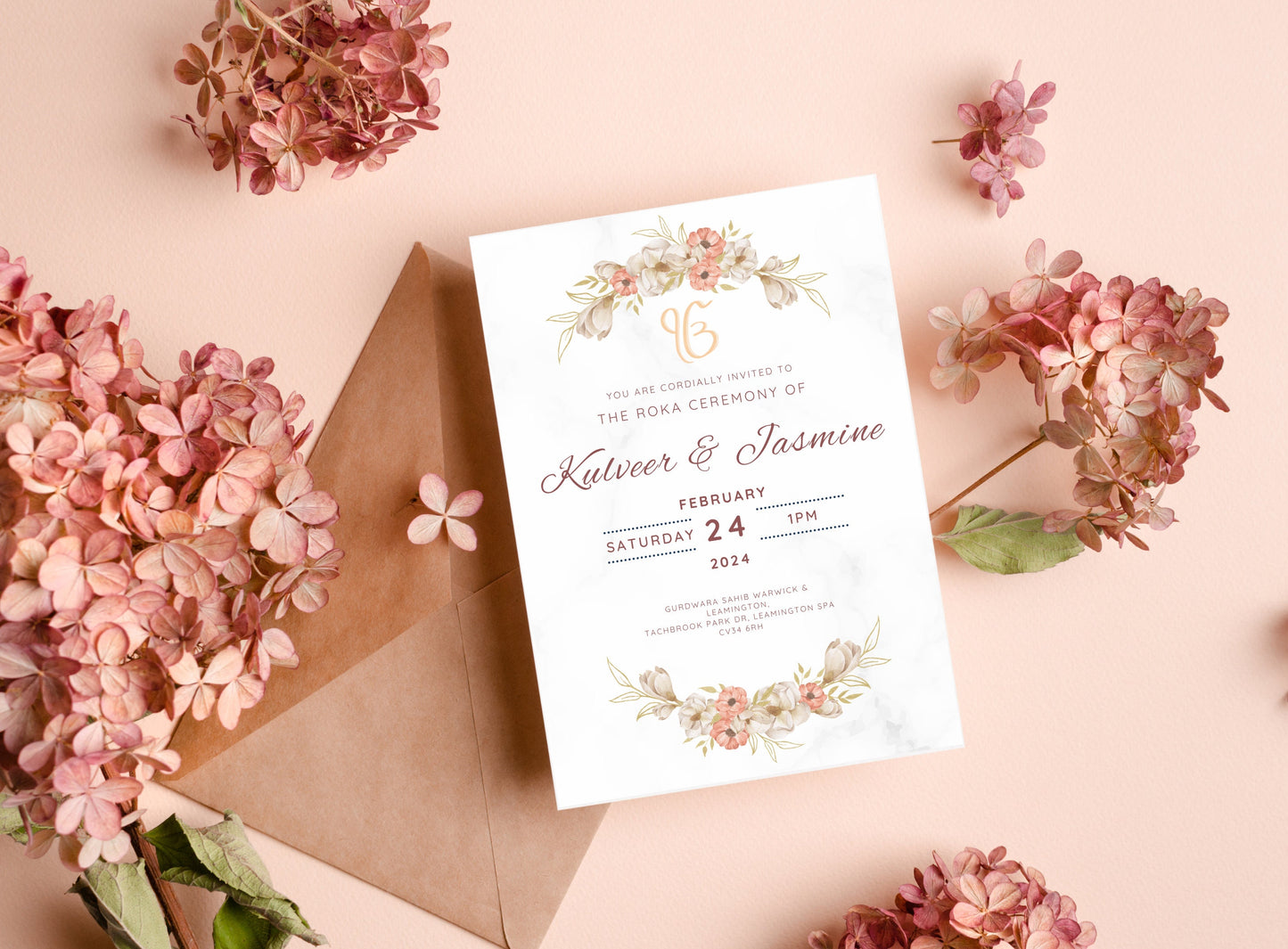 Editable Roka Chunni Takhar Ceremony Invite, Birthday, Modern Neutral Floral, Canva Editable, Sikh Wedding Decor, Engagement, DIY Invitation