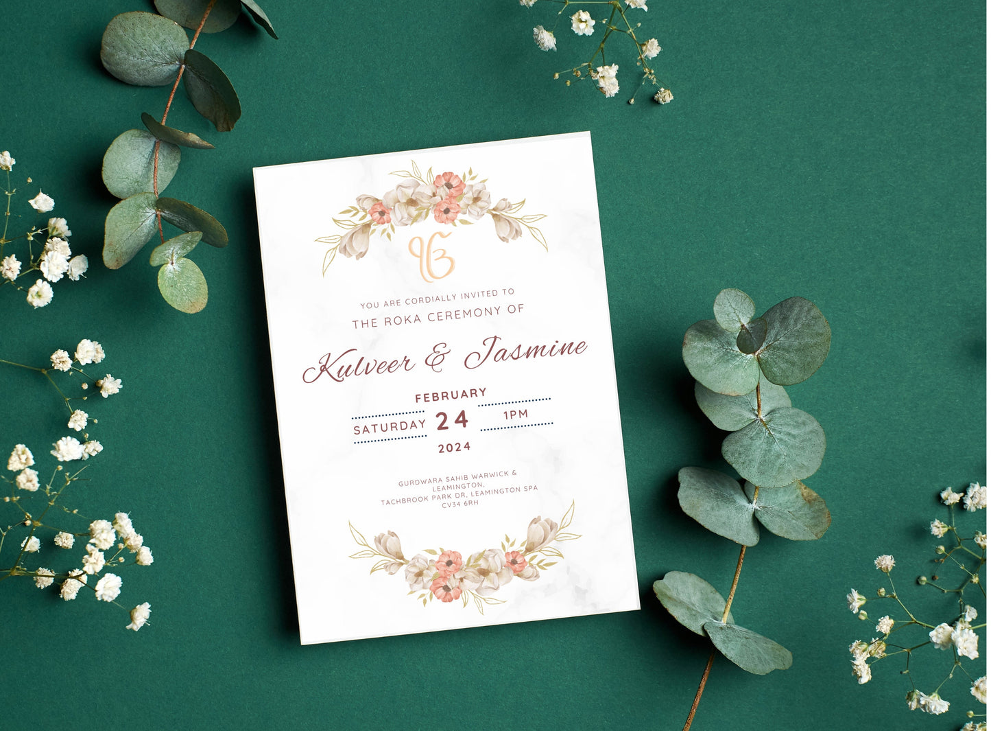 Editable Roka Chunni Takhar Ceremony Invite, Birthday, Modern Neutral Floral, Canva Editable, Sikh Wedding Decor, Engagement, DIY Invitation