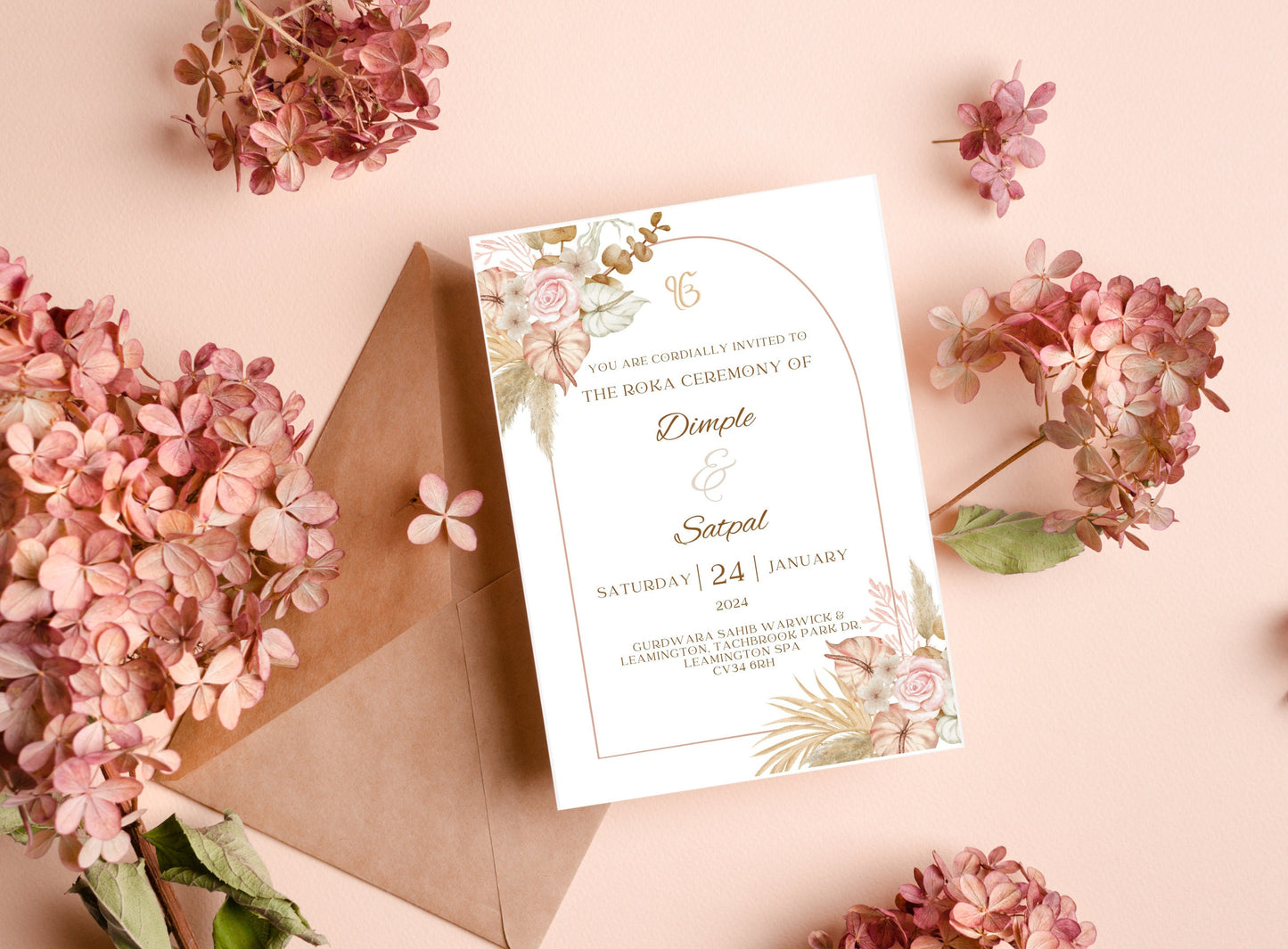 Editable Roka Chunni Takhar Ceremony Invite, Birthday, Modern Neutral Floral, Canva Editable, Sikh Occasion, Engagement DIY Invitation