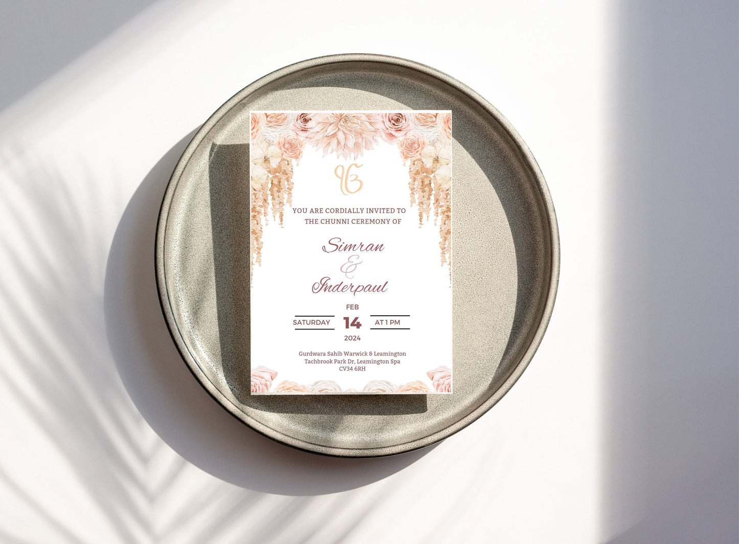 Chunni blessing ceremony, sikh occasion, sikh invitation, floral e-invite