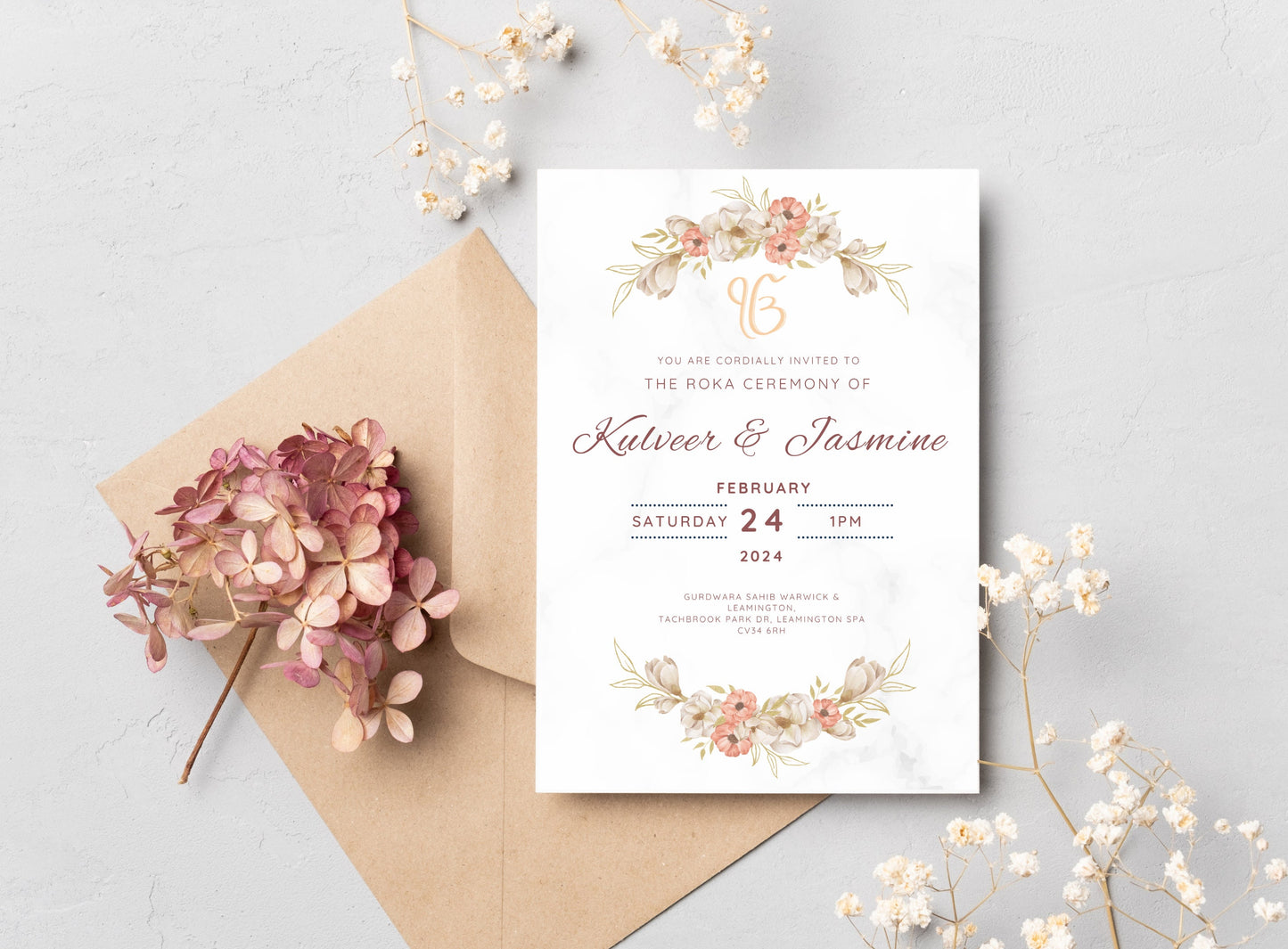 Editable Roka Chunni Takhar Ceremony Invite, Birthday, Modern Neutral Floral, Canva Editable, Sikh Wedding Decor, Engagement, DIY Invitation