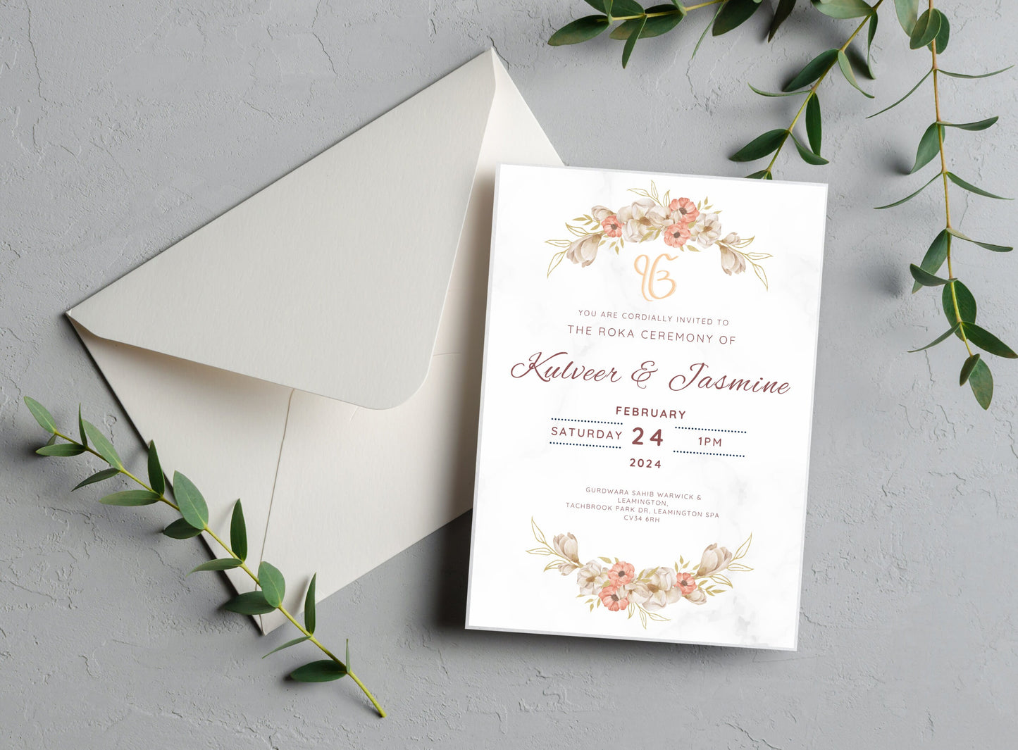 Editable Roka Chunni Takhar Ceremony Invite, Birthday, Modern Neutral Floral, Canva Editable, Sikh Wedding Decor, Engagement, DIY Invitation