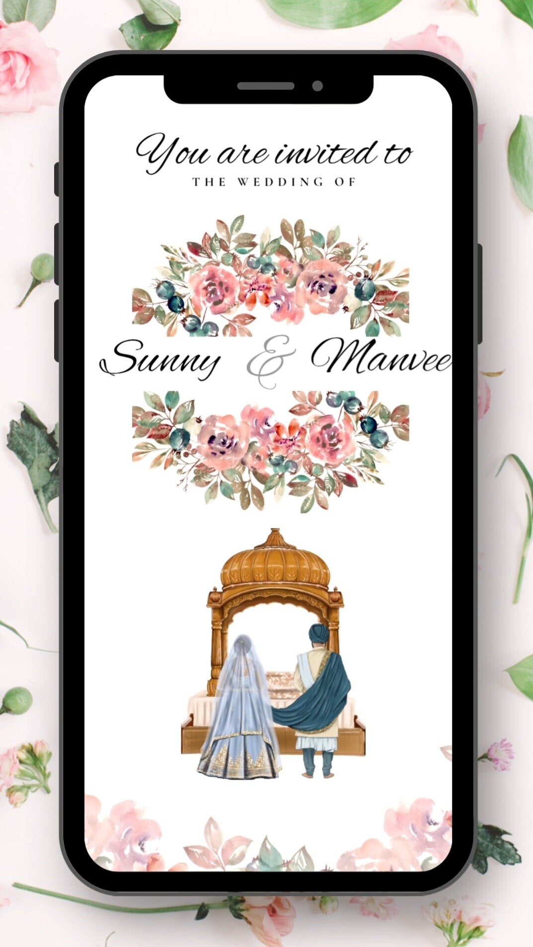 Sikh Wedding Video Invite, Done For You, Modern Floral, Digital Invitation, Sikh Wedding Programme, Engagement Jago Sangeet Choorah
