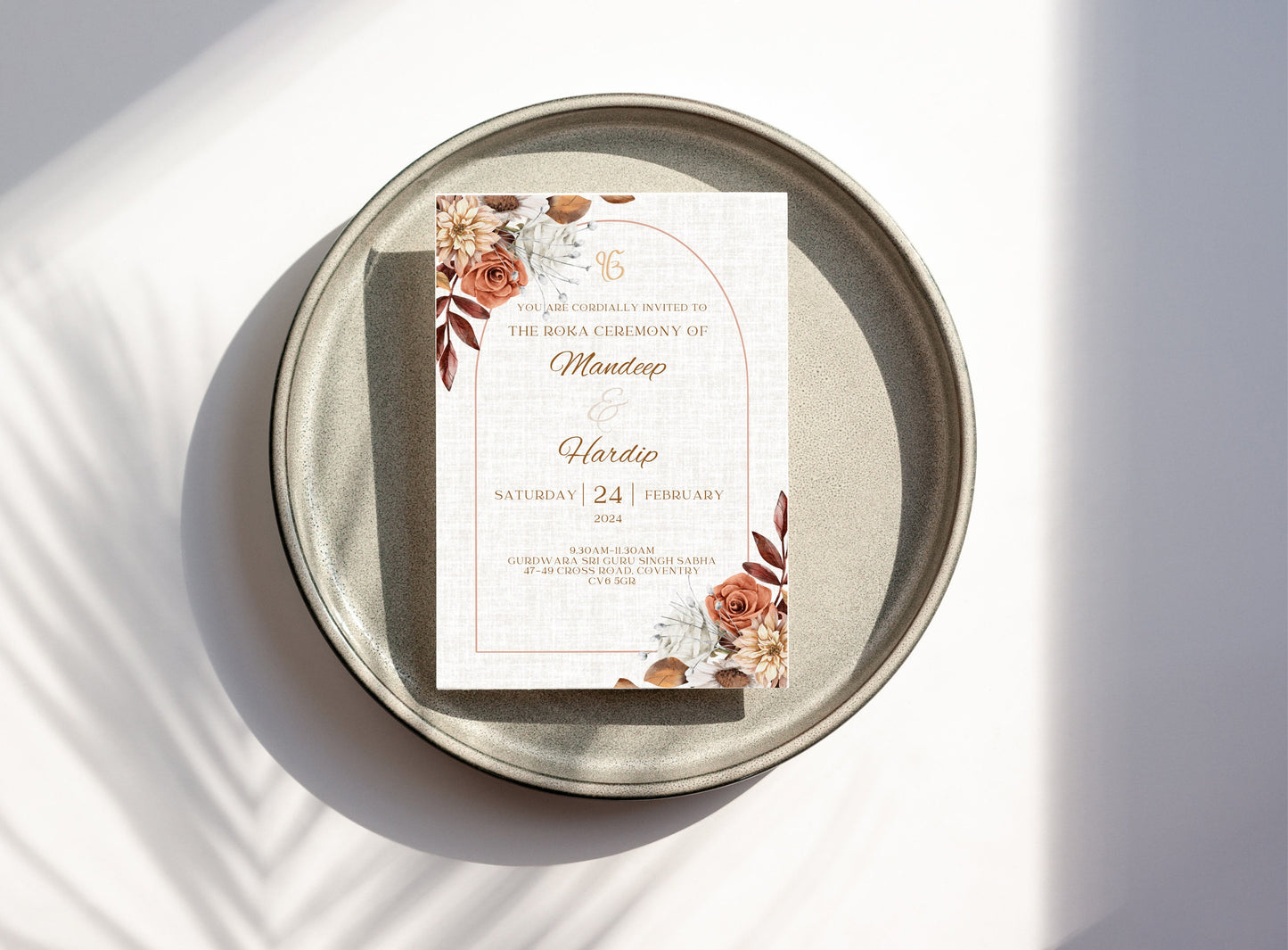 Digital Roka Chunni Takhar Ceremony Invite, Modern Floral Autumn Theme, Canva Editable, Sikh Occasion, Engagement DIY Invitation