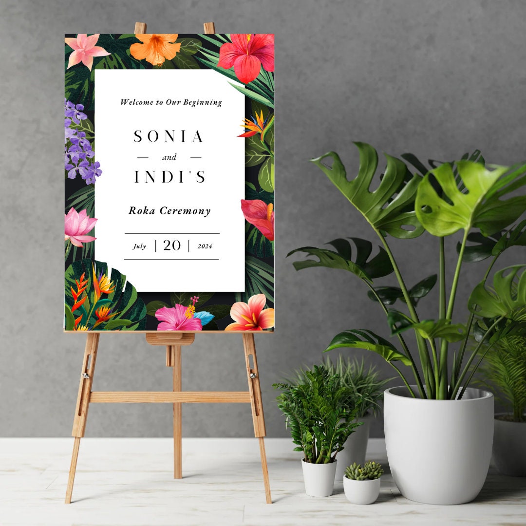 Bespoke Roka Chunni Takhar Ceremony Invite, Modern Neutral Floral, Canva Editable, Sikh Occasion, Engagement DIY Invitation