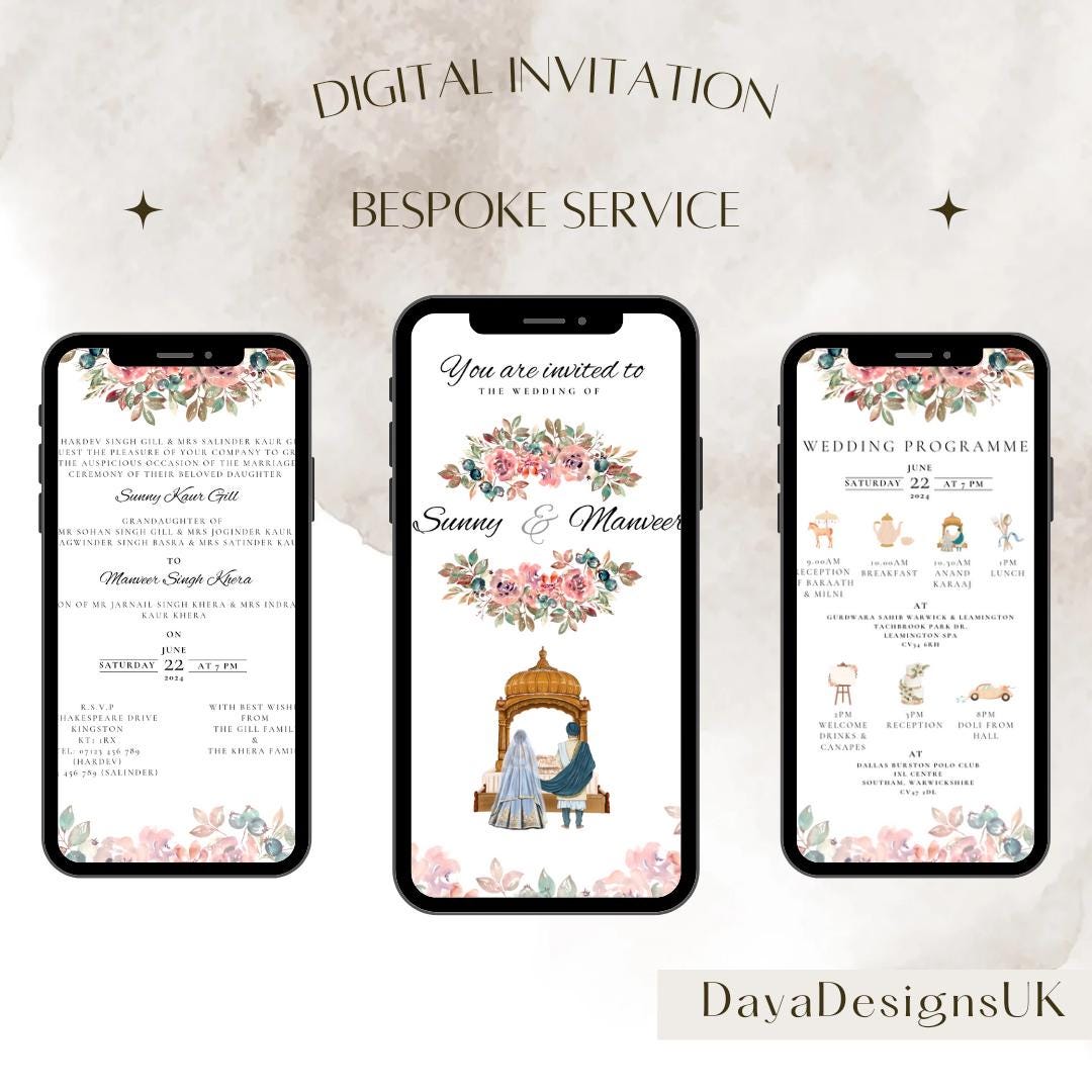 Bespoke Digital Indian Wedding Invitation, Full Wedding Programme, Done For You Service, Sit Back While I Create Your Invitation