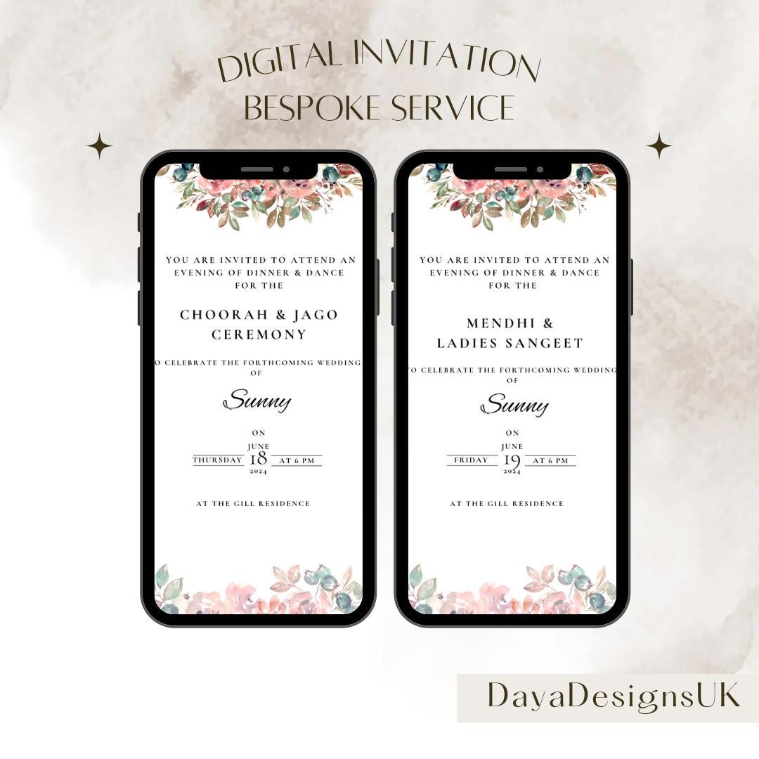 Bespoke Digital Indian Wedding Invitation, Full Wedding Programme, Done For You Service, Sit Back While I Create Your Invitation