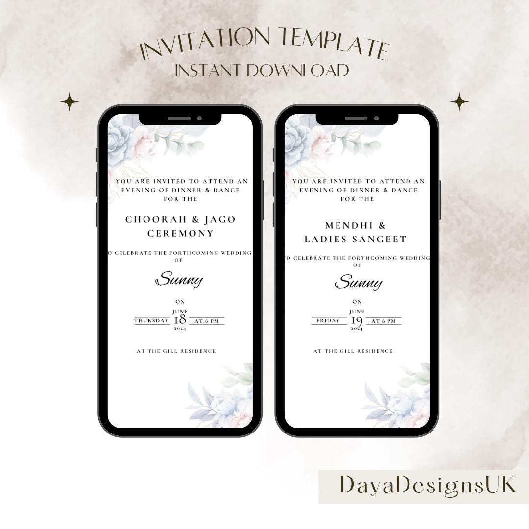 Indian Wedding Invitation Template, 5 page Bundle, Complete Wedding Programme, Instant Download