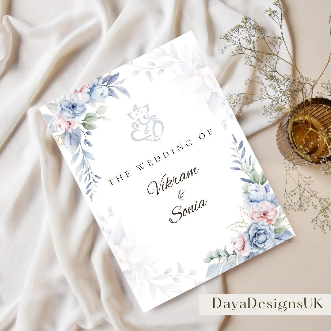 Hindu Wedding Invitation Template, 5 page Bundle, Complete Wedding Programme, Instant Download