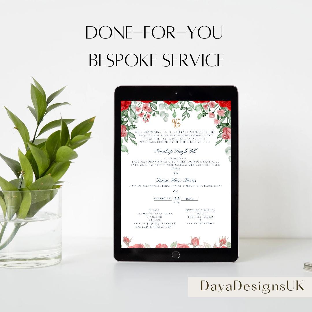 Bespoke Digital Indian Wedding Invitation, 5 inserts, Full Wedding Programme, Made To Order, Sit Back While I Create Your Invitation