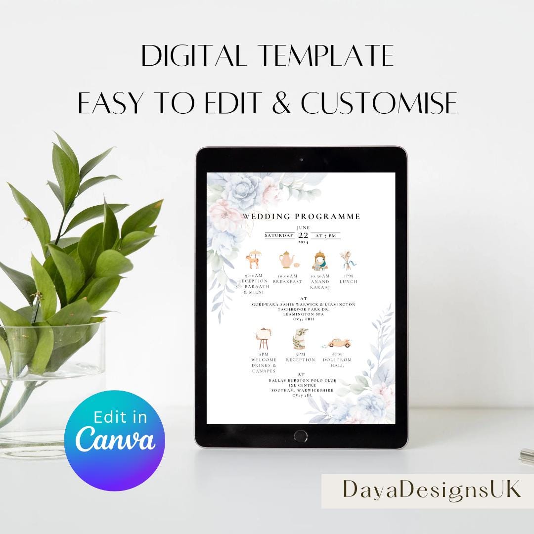 Indian Wedding Invitation Template, 5 page Bundle, Complete Wedding Programme, Instant Download