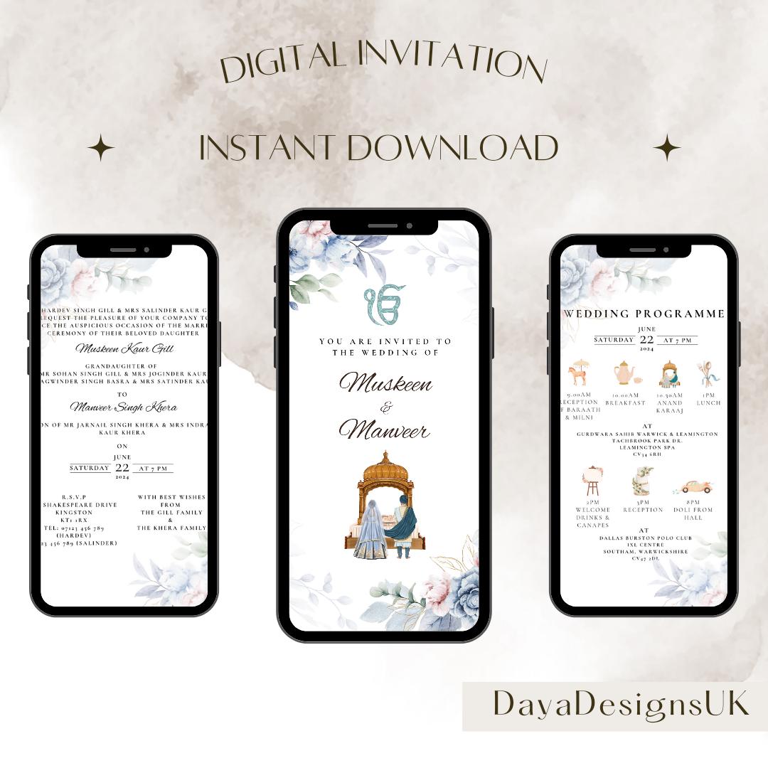 Indian Wedding Invitation Template, 5 page Bundle, Complete Wedding Programme, Instant Download