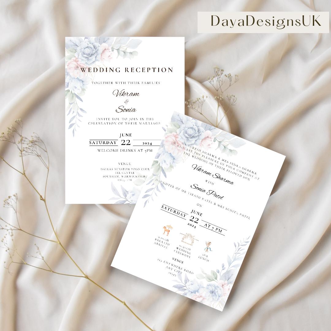 Hindu Wedding Invitation Template, 5 page Bundle, Complete Wedding Programme, Instant Download