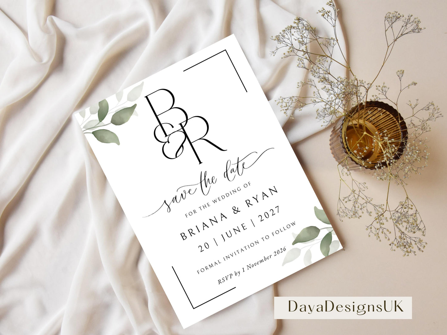 Save The Date Template, Eucalyptus Digital Save the Date Digital Download, Smartphone, Greenery Template, Editable