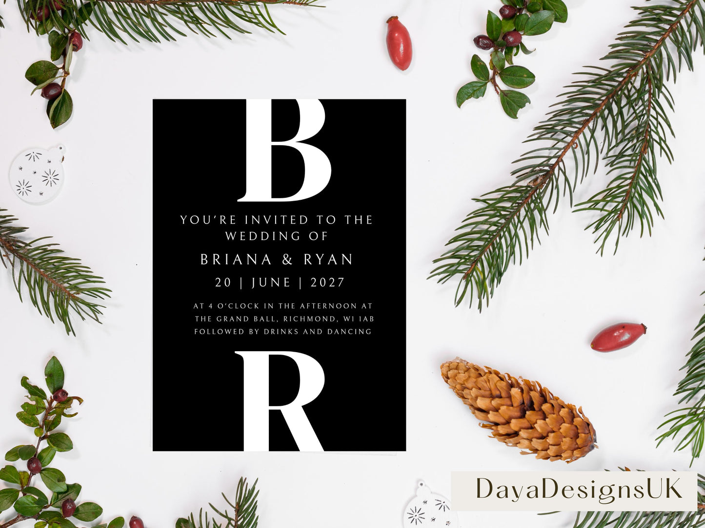 Minimalist Save The Date + Wedding Template Bundle, Black and White Digital Download, Smartphone, Aesthetic Template, Editable