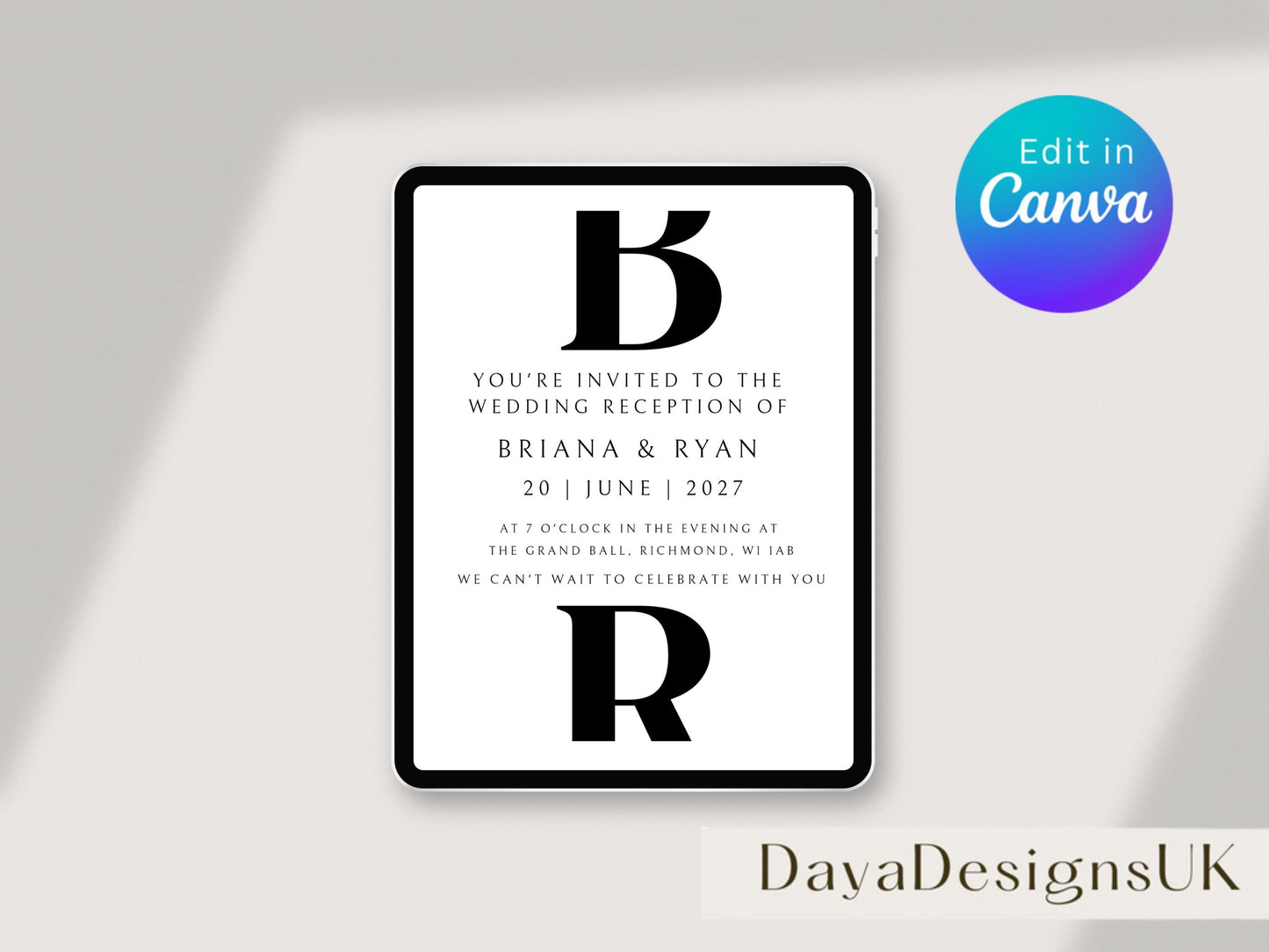 Minimalist Save The Date + Wedding Template Bundle, Black and White Digital Download, Smartphone, Aesthetic Template, Editable