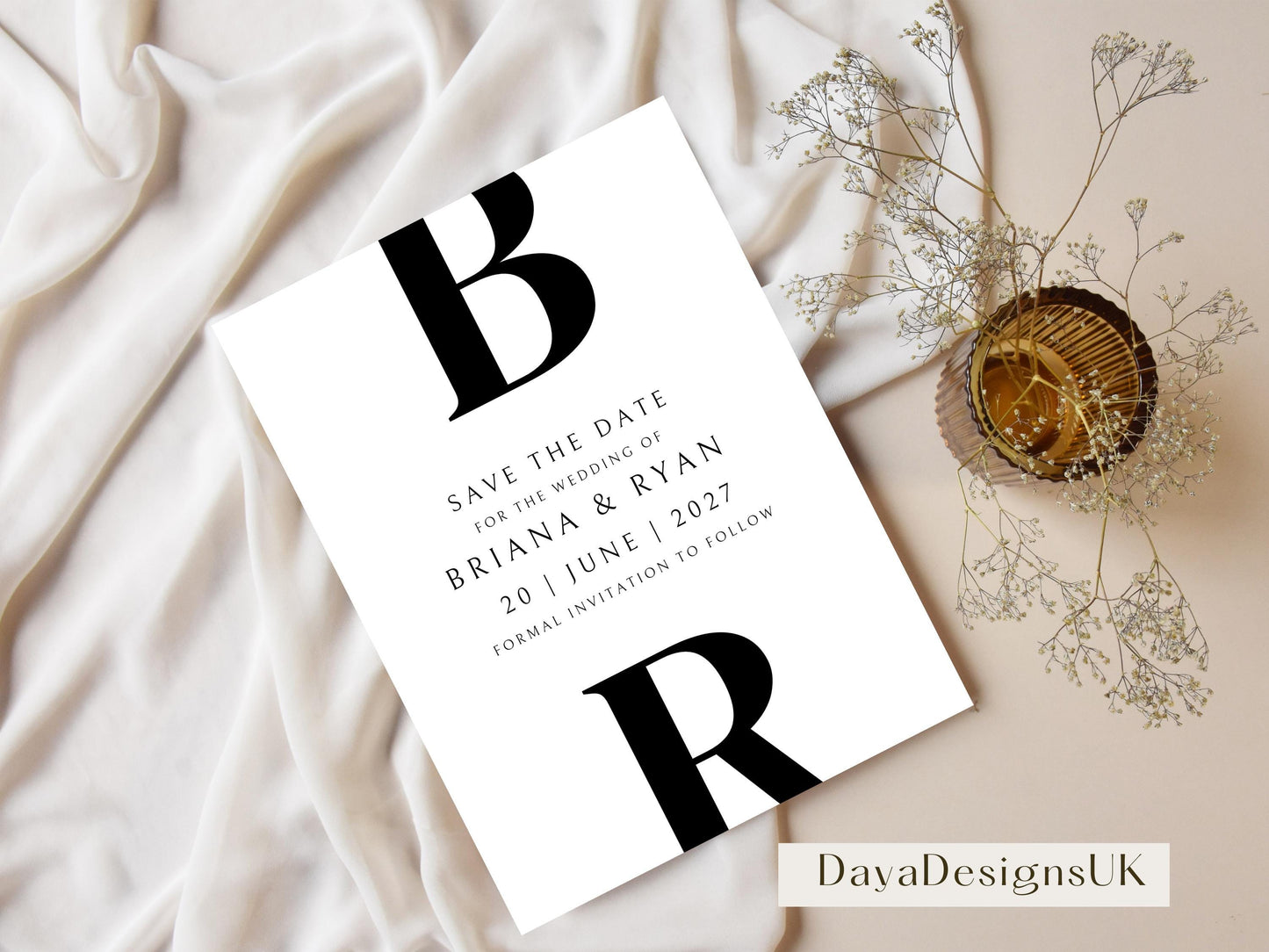 Minimalist Save The Date + Wedding Template Bundle, Black and White Digital Download, Smartphone, Aesthetic Template, Editable