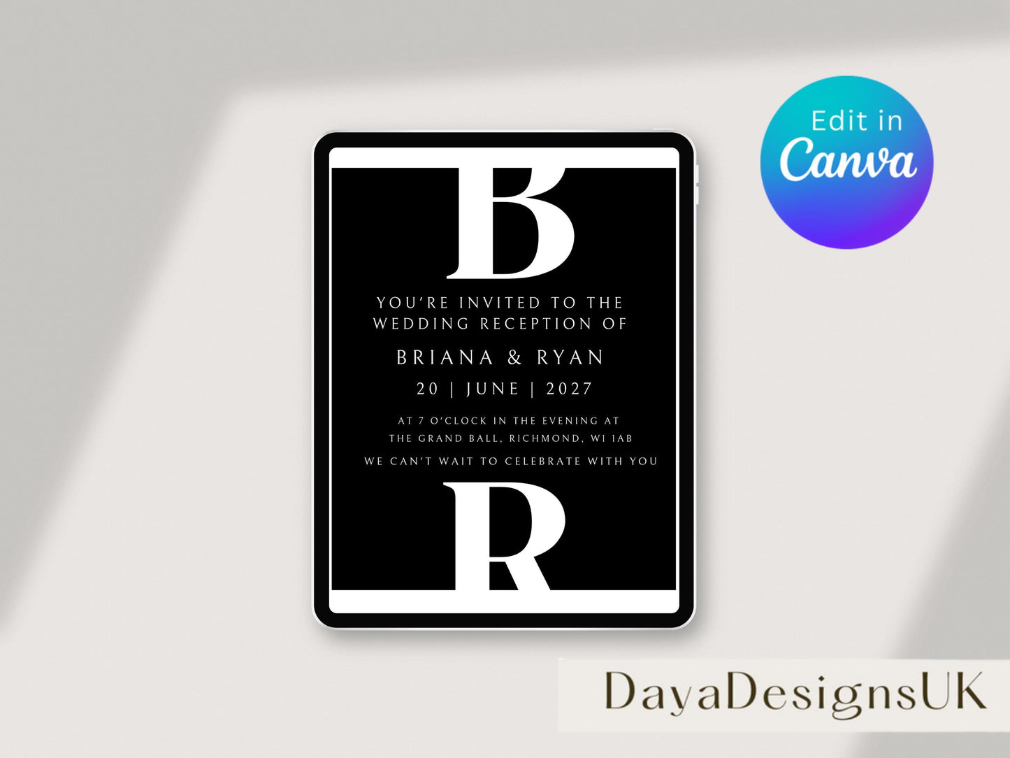Minimalist Save The Date + Wedding Template Bundle, Black and White Digital Download, Smartphone, Aesthetic Template, Editable