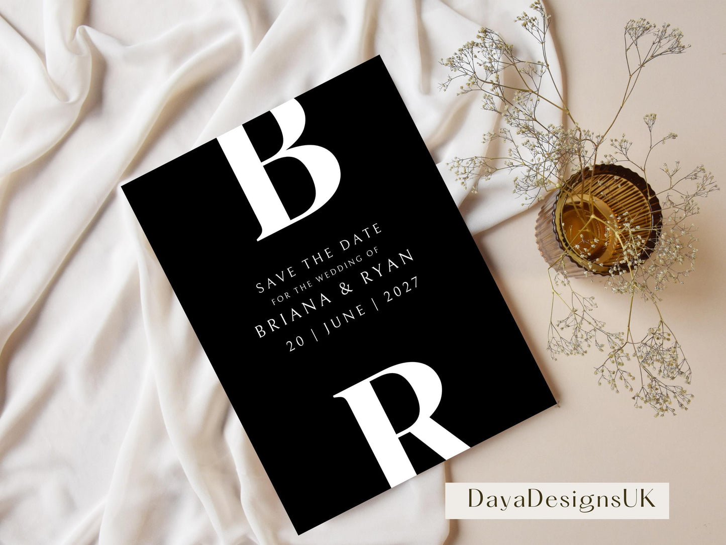 Minimalist Save The Date + Wedding Template Bundle, Black and White Digital Download, Smartphone, Aesthetic Template, Editable