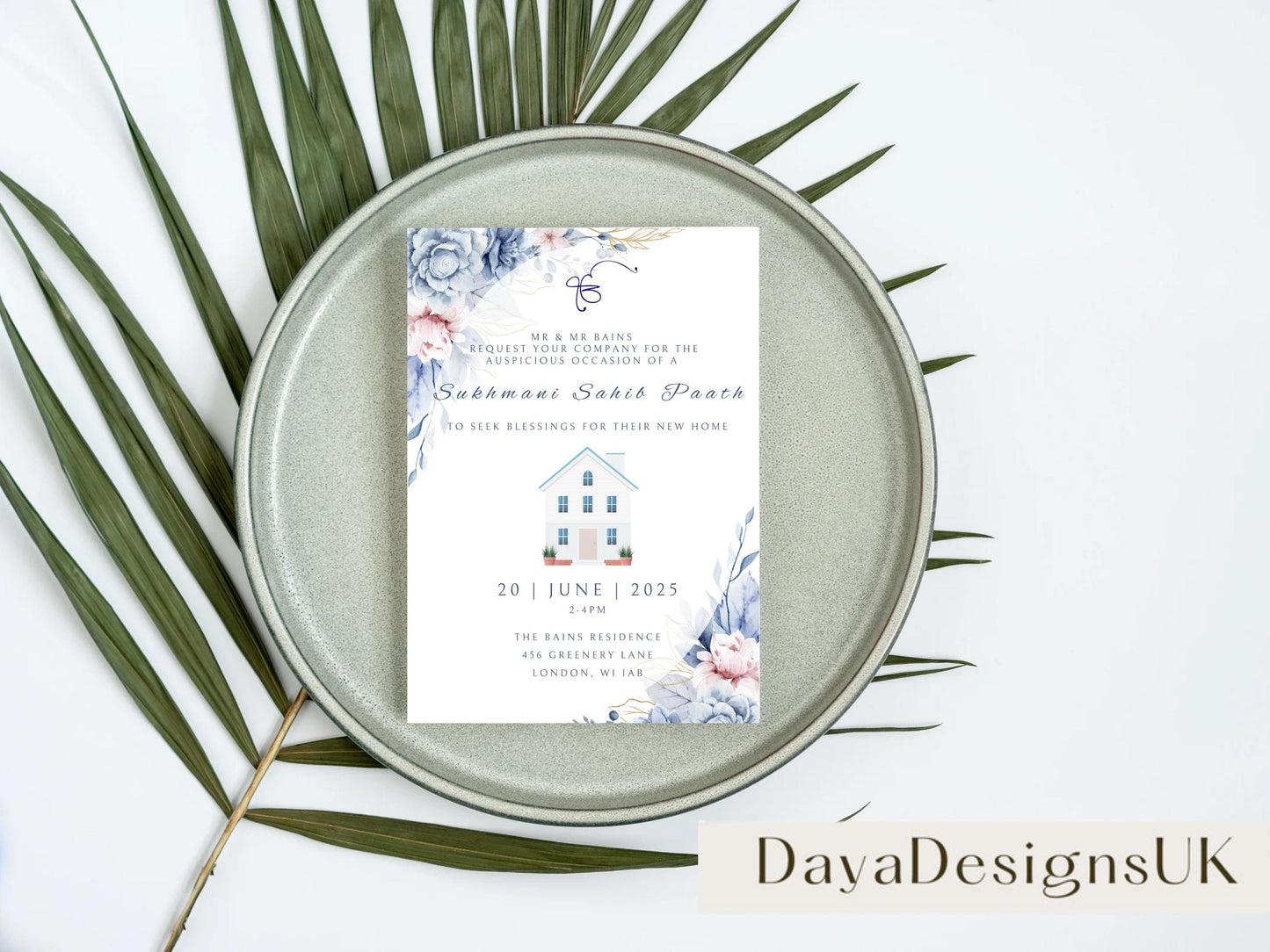 Digital Sukhmani Sahib Path Invitation, Housewarming, Modern, Minimalist Eucalyptus Theme, Canva Editable, New House Sikh Blessing