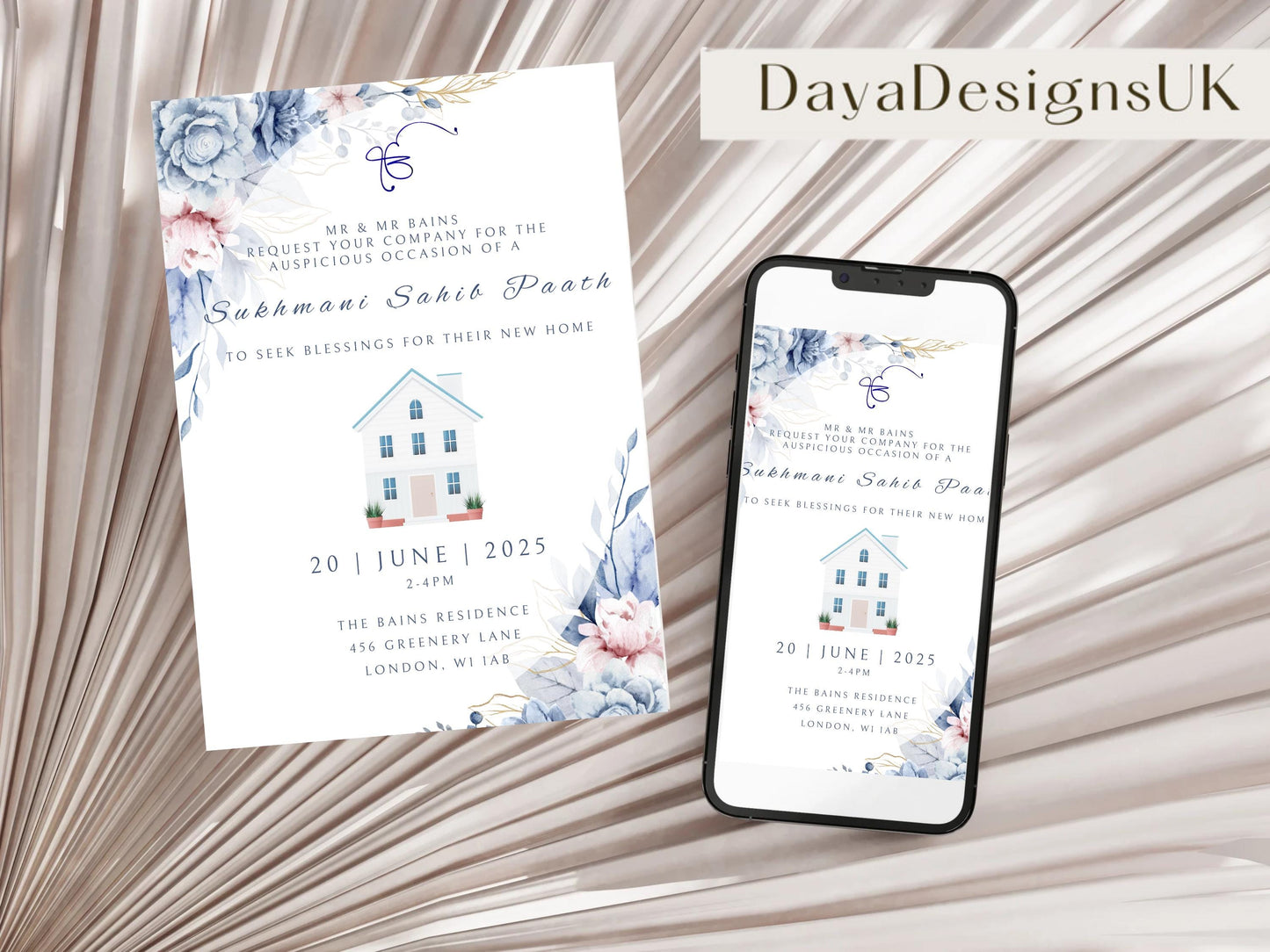 Digital Sukhmani Sahib Path Invitation, Housewarming, Modern, Minimalist Eucalyptus Theme, Canva Editable, New House Sikh Blessing