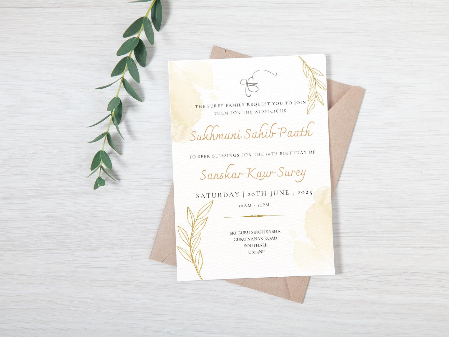 Sukhmani Sahib Path Digital Invitation for Any Occasion, Birthday, Rustic Neutral Gold Theme, Canva Editable, Sikh Programme