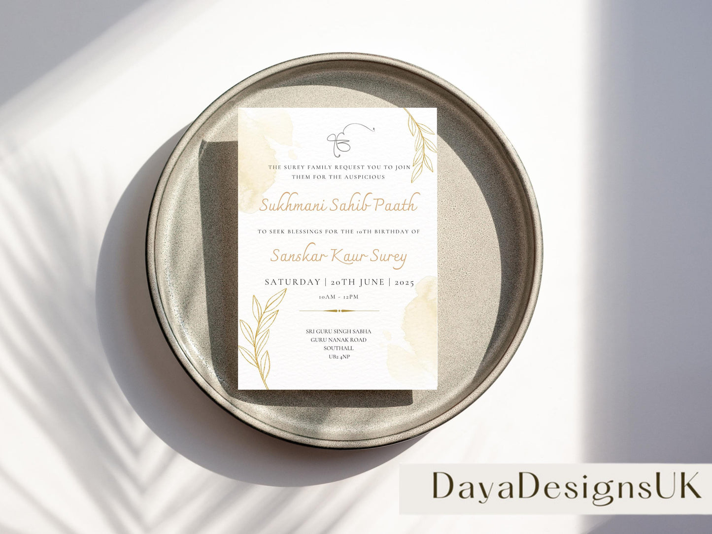 Sukhmani Sahib Path Digital Invitation for Any Occasion, Birthday, Rustic Neutral Gold Theme, Canva Editable, Sikh Programme