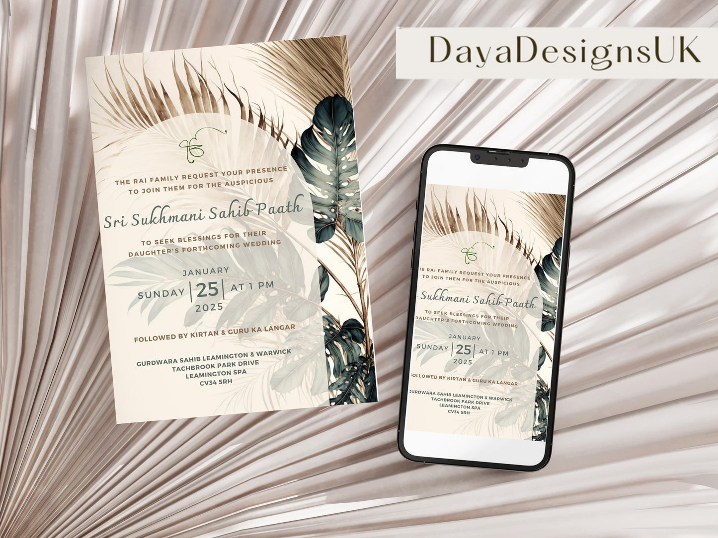 Sukhmani Sahib Path Digital Invitation for Any Occasion, Roka, Birthday, Wedding Path, Gold Green Theme, Canva Editable, Sikh Programme