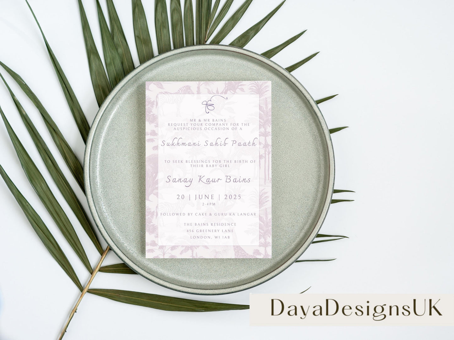 Digital Sukhmani Sahib Path Invitation, Birth of Daughter, Modern Safari Animal Theme, Canva Editable, Sikh, Girls 1st Birthday