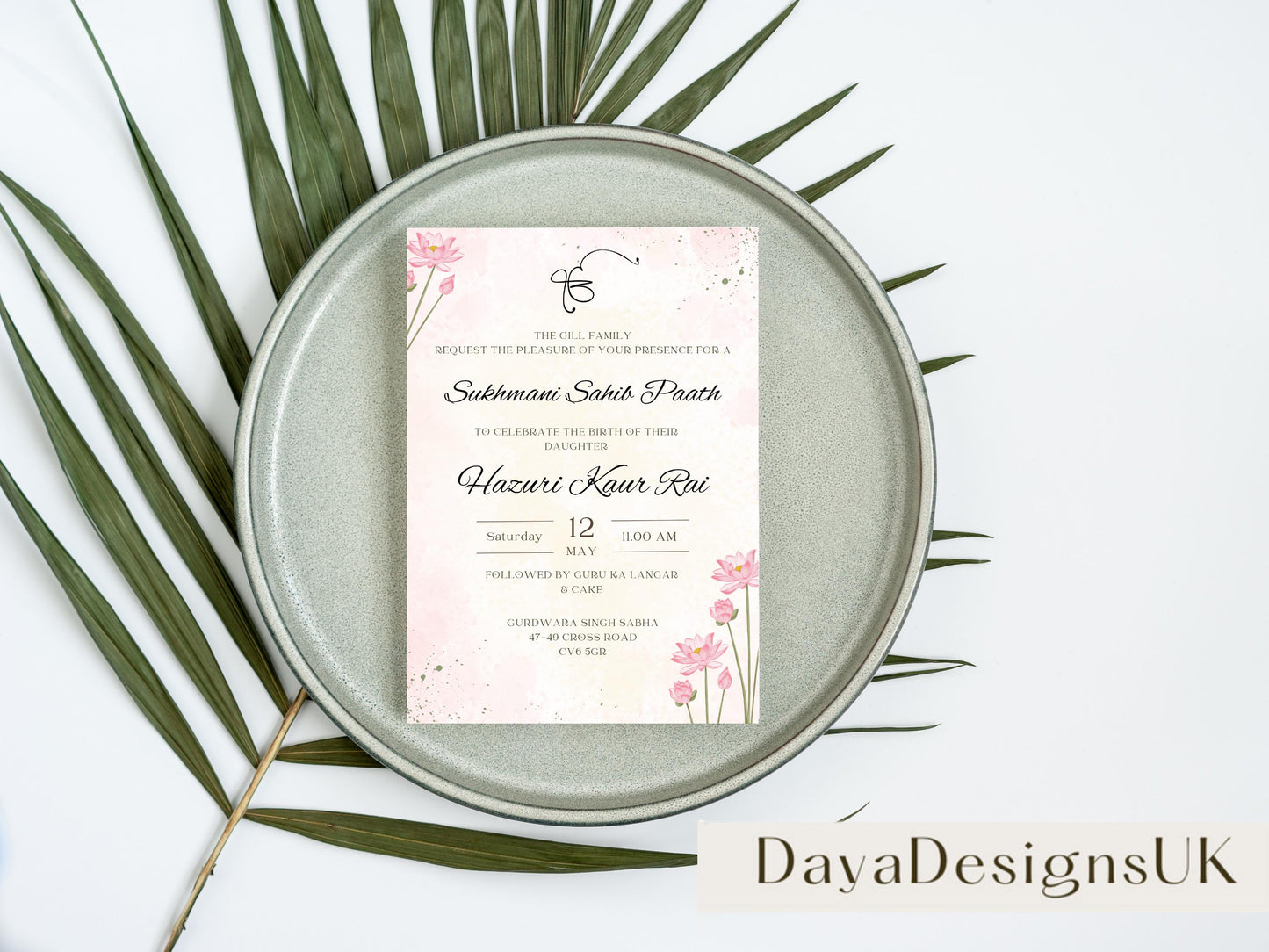 Sukhmani Sahib Path Digital Invitation, Birth of Daughter, 1st Birthday, Modern Floral Decor, Canva Editable, Sikh Programme