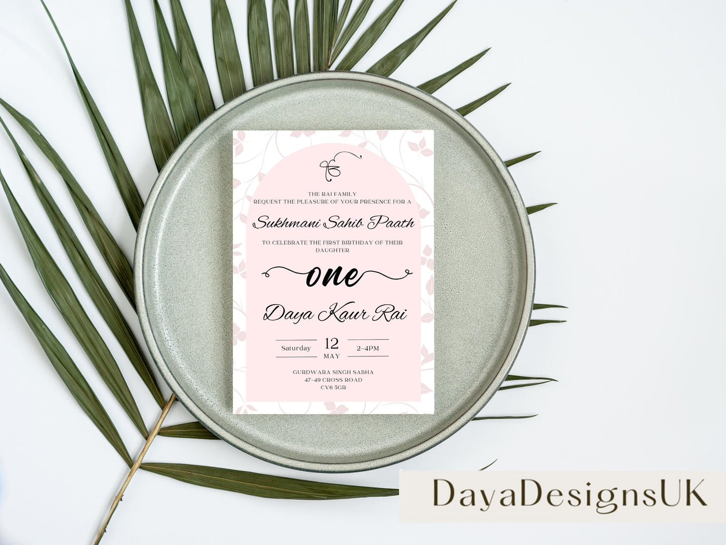 Sukhmani Sahib Path Digital Invitation, Daughter's 1st Birthday, Modern Minimalist Pink Floral Theme, Editable Template, Sikh Programme