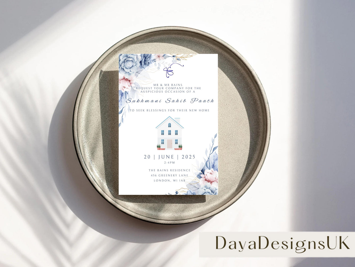 Digital Sukhmani Sahib Path Invitation, Housewarming, Modern, Minimalist Eucalyptus Theme, Canva Editable, New House Sikh Blessing
