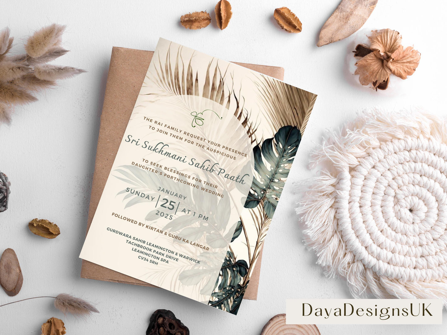 Sukhmani Sahib Path Digital Invitation for Any Occasion, Roka, Birthday, Wedding Path, Gold Green Theme, Canva Editable, Sikh Programme