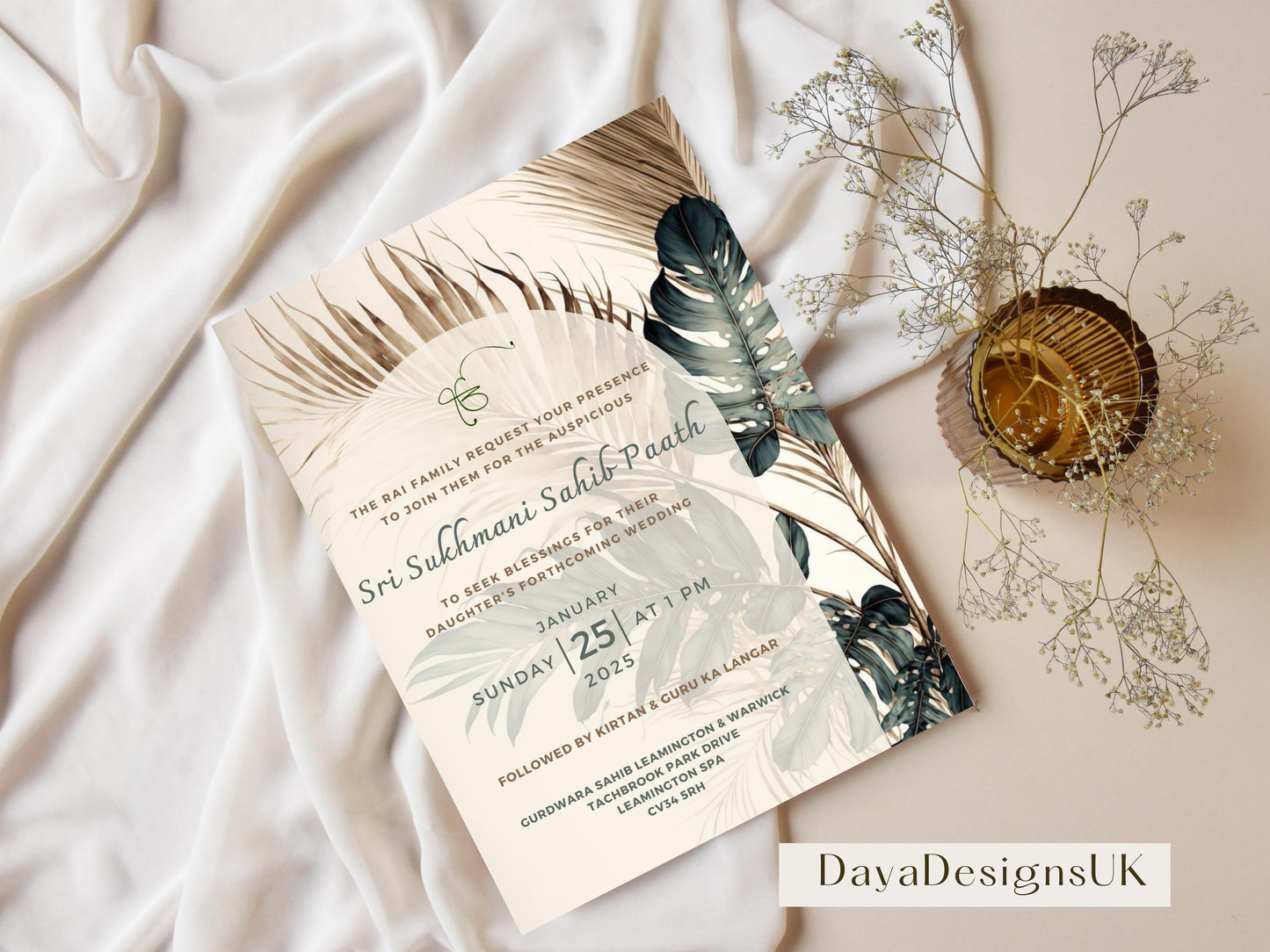 Sukhmani Sahib Path Digital Invitation for Any Occasion, Roka, Birthday, Wedding Path, Gold Green Theme, Canva Editable, Sikh Programme