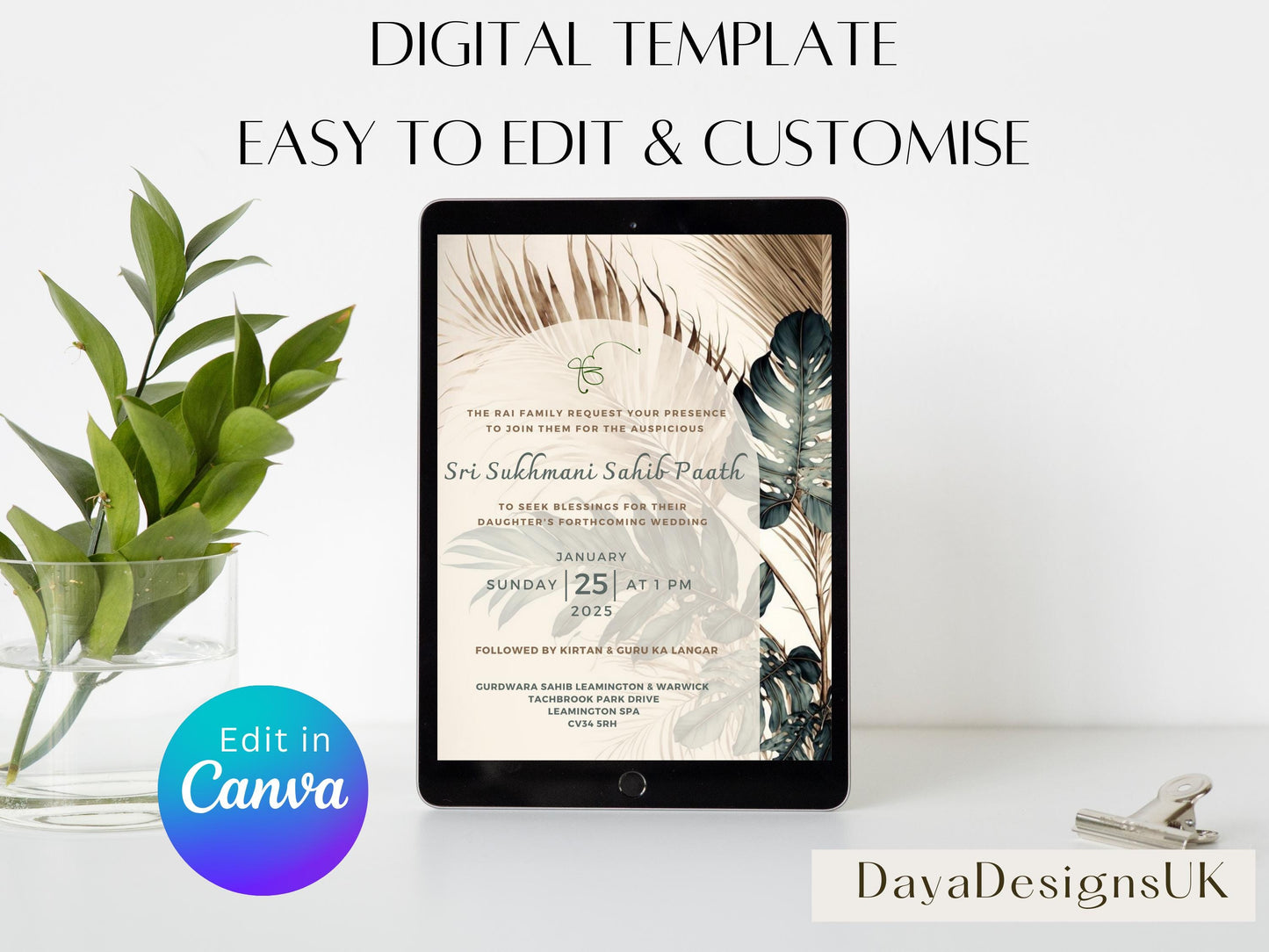 Sukhmani Sahib Path Digital Invitation for Any Occasion, Roka, Birthday, Wedding Path, Gold Green Theme, Canva Editable, Sikh Programme