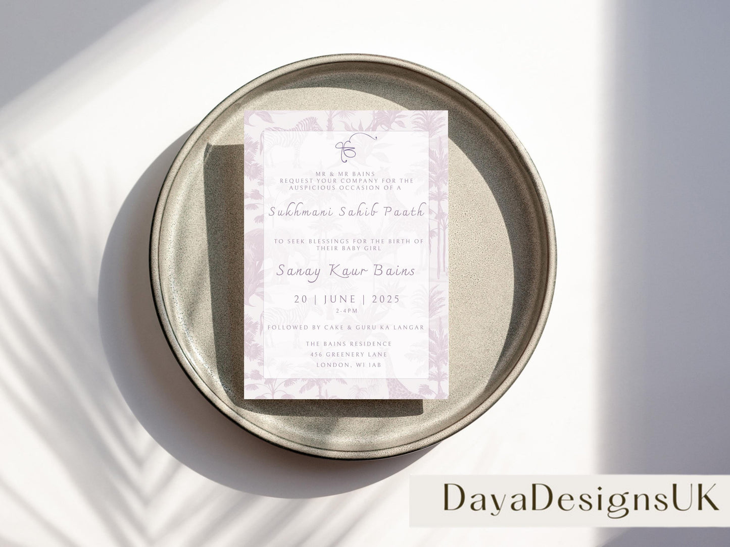 Digital Sukhmani Sahib Path Invitation, Birth of Daughter, Modern Safari Animal Theme, Canva Editable, Sikh, Girls 1st Birthday