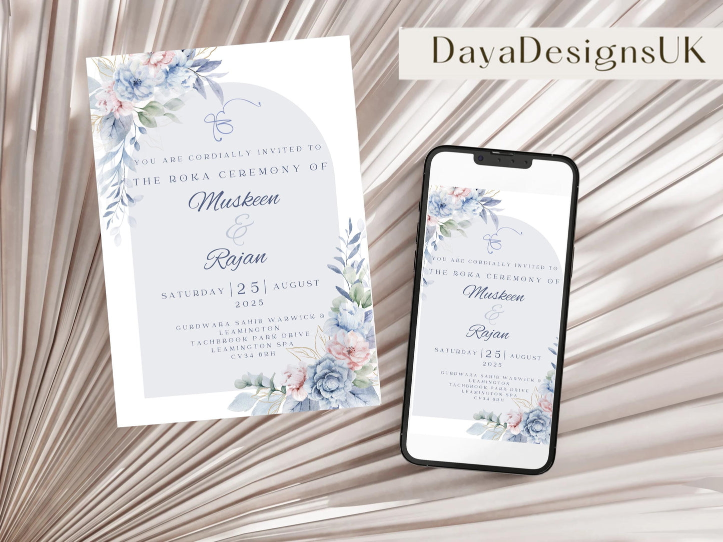 Editable Roka Chunni Takhar Ceremony Invite, Birthday, Modern Neutral Floral, Canva Editable, Sikh Occasion, Engagement DIY Invitation