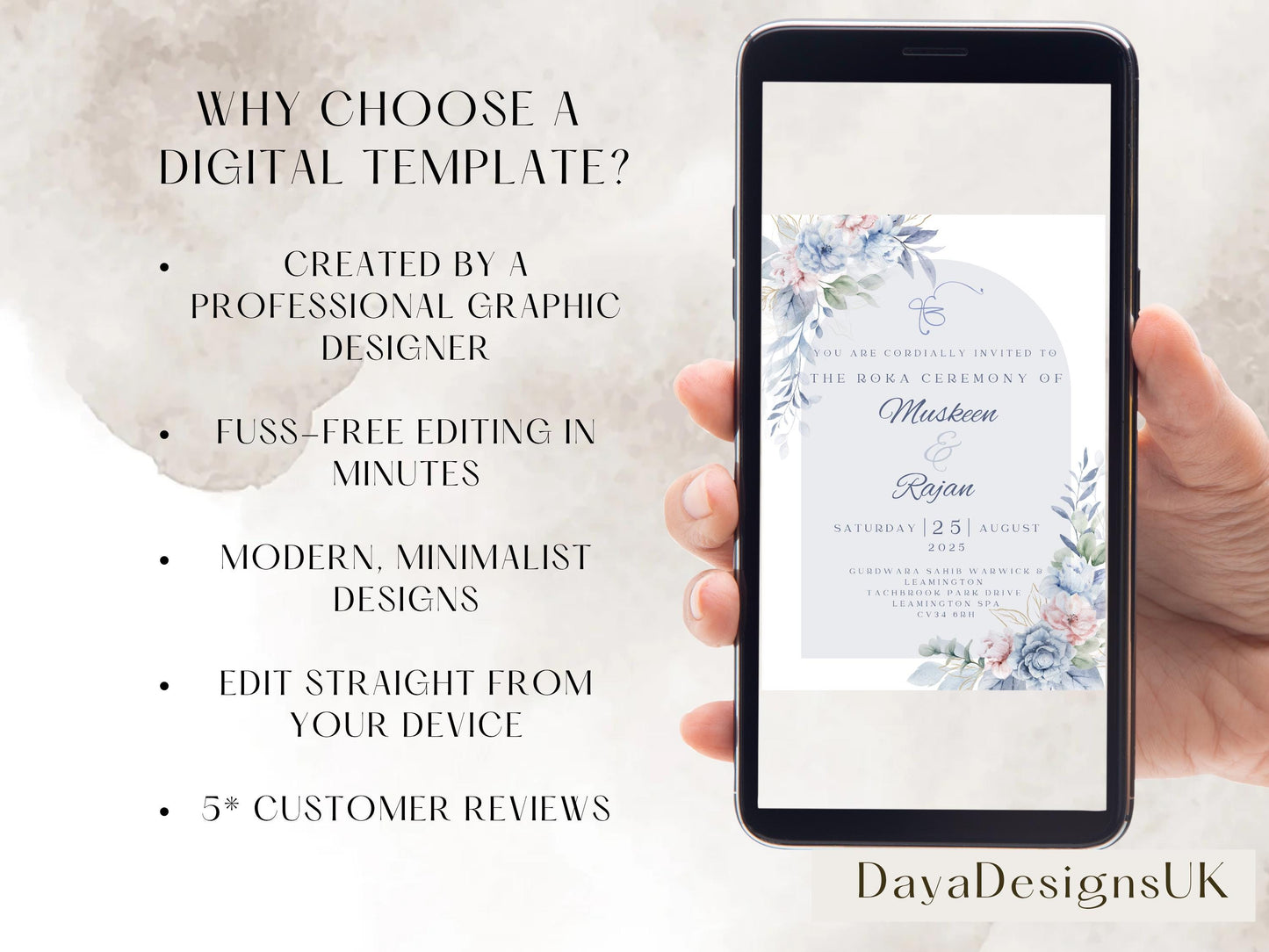 Editable Roka Chunni Takhar Ceremony Invite, Birthday, Modern Neutral Floral, Canva Editable, Sikh Occasion, Engagement DIY Invitation