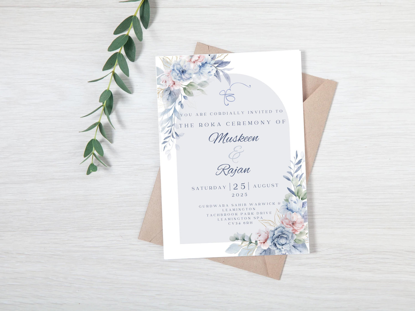 Editable Roka Chunni Takhar Ceremony Invite, Birthday, Modern Neutral Floral, Canva Editable, Sikh Occasion, Engagement DIY Invitation