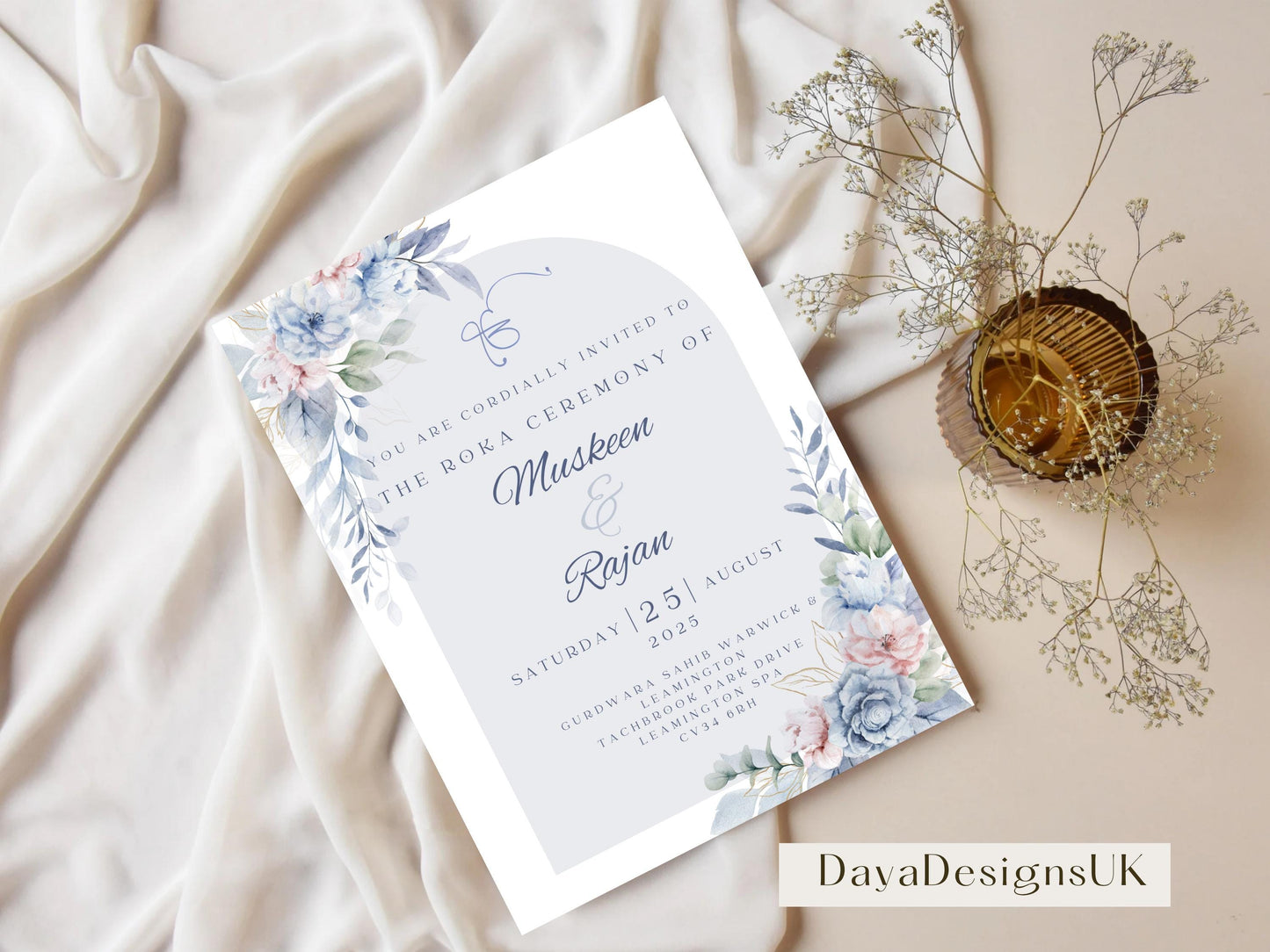 Editable Roka Chunni Takhar Ceremony Invite, Birthday, Modern Neutral Floral, Canva Editable, Sikh Occasion, Engagement DIY Invitation