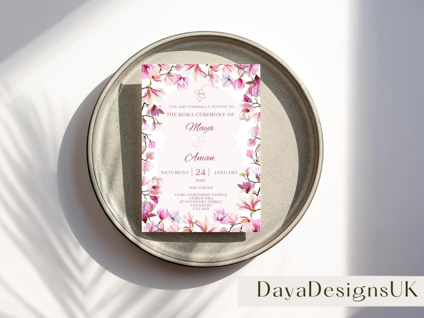Editable Roka Chunni Takhar Ceremony Invite, Birthday, Modern Brught Floral, Canva Editable, Sikh Occasion, Engagement DIY Invitation
