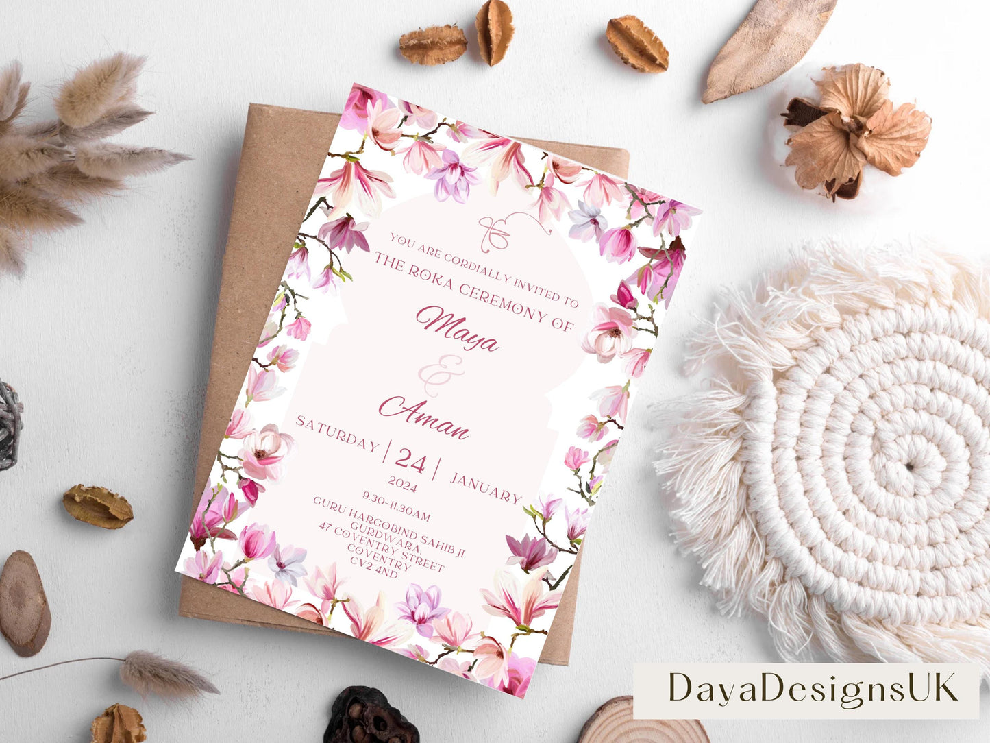 Editable Roka Chunni Takhar Ceremony Invite, Birthday, Modern Brught Floral, Canva Editable, Sikh Occasion, Engagement DIY Invitation
