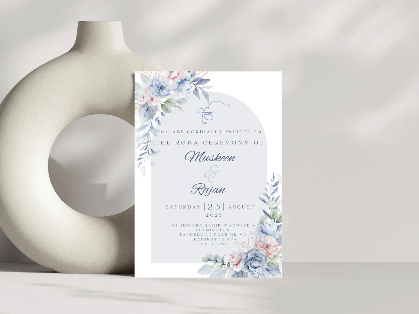Editable Roka Chunni Takhar Ceremony Invite, Birthday, Modern Neutral Floral, Canva Editable, Sikh Occasion, Engagement DIY Invitation