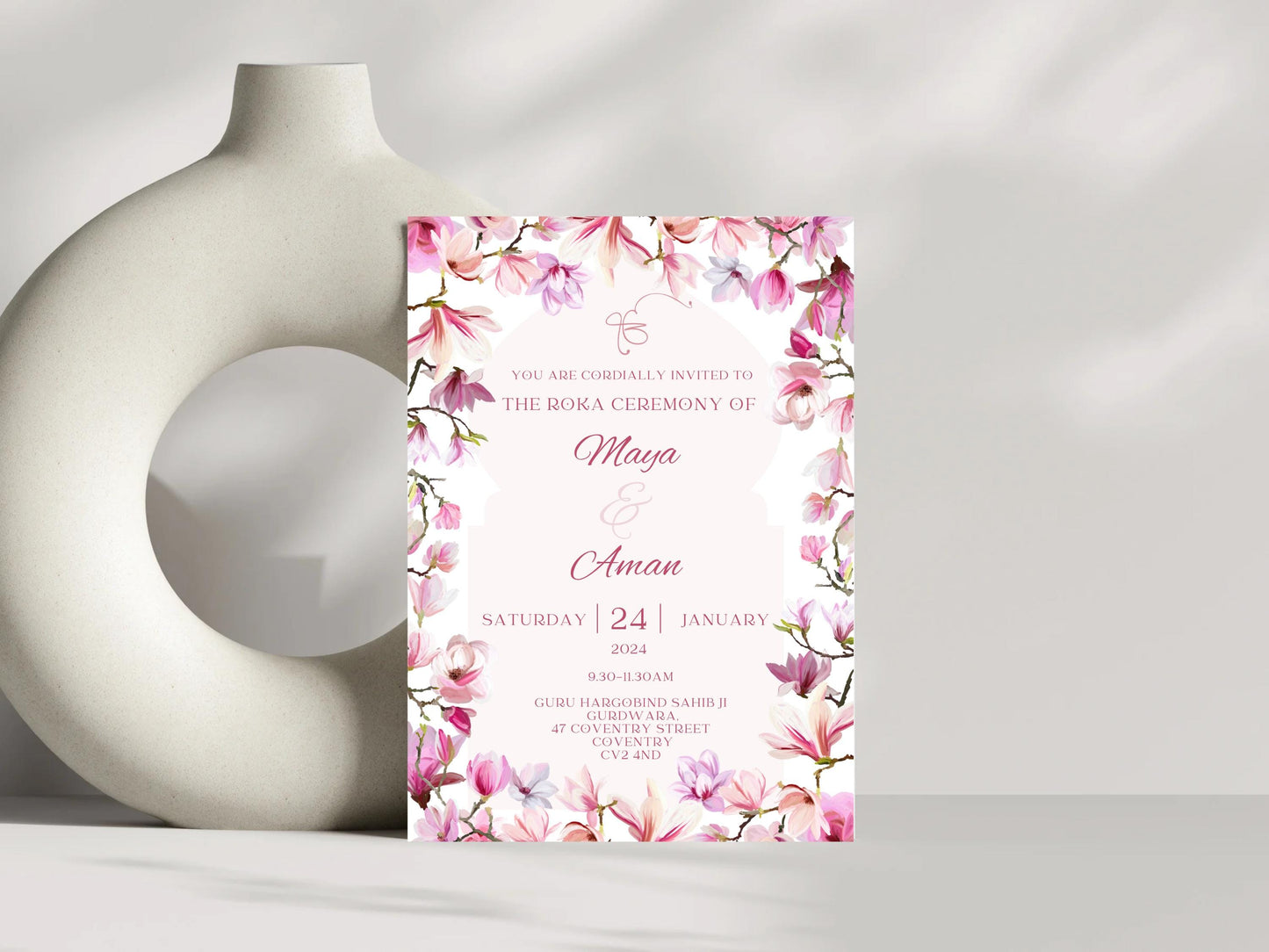 Editable Roka Chunni Takhar Ceremony Invite, Birthday, Modern Brught Floral, Canva Editable, Sikh Occasion, Engagement DIY Invitation
