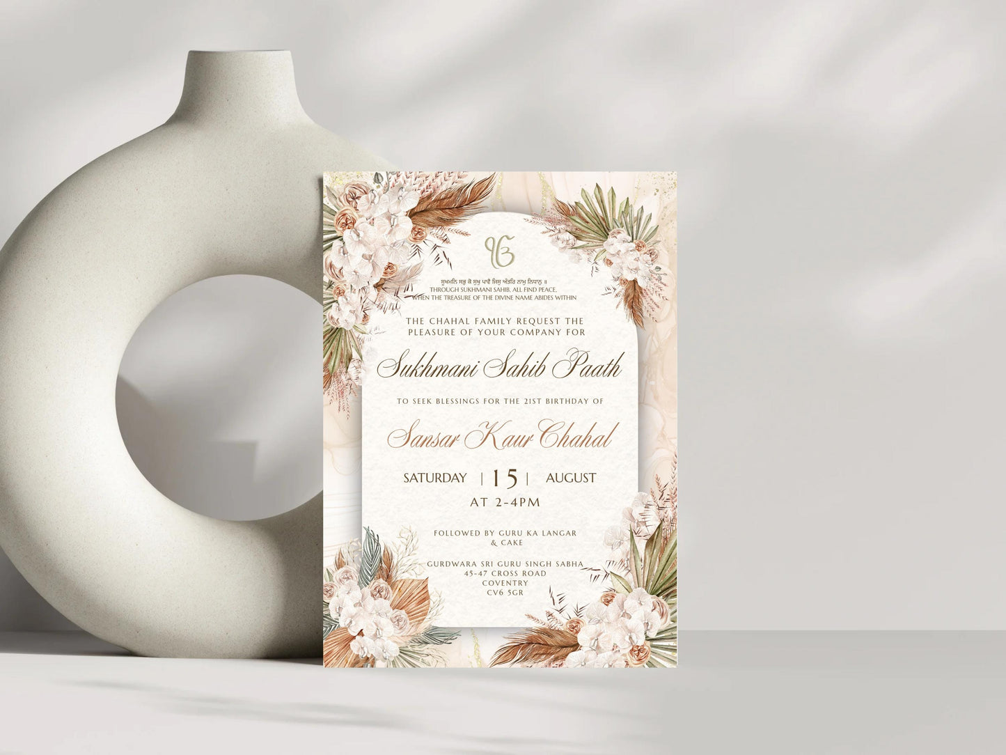 Sukhmani Sahib Path Digital Invitation, 21st Birthday, Modern Rustic Decor, Canva Editable, Made-To-Order Service Available
