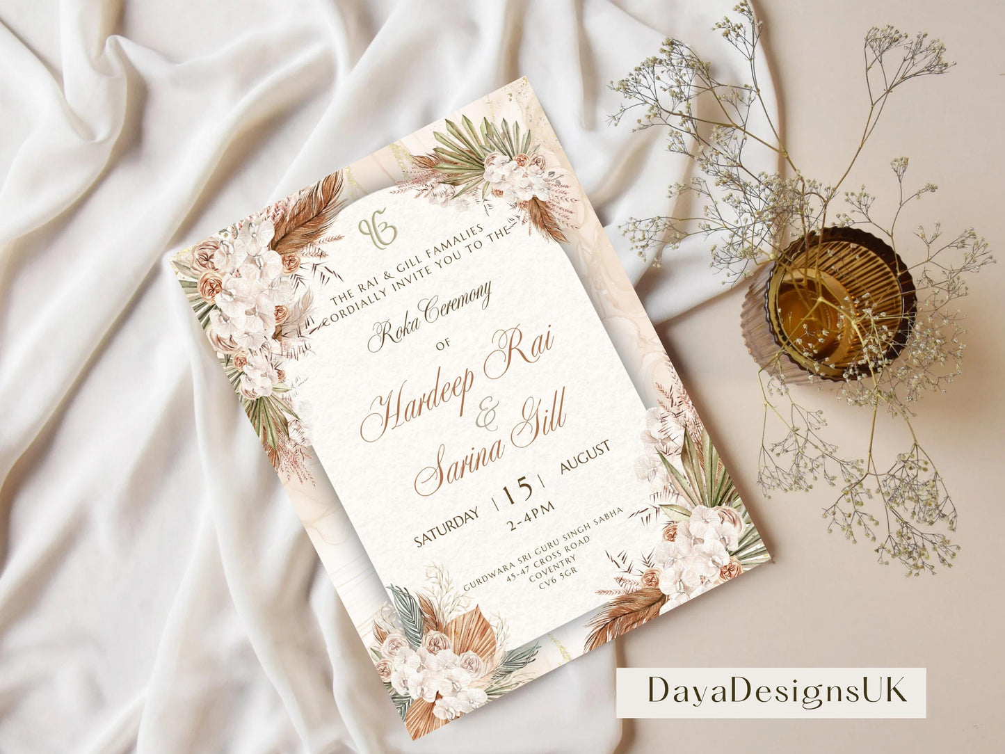 Digital Roka Chunni Takhar Ceremony Invite, Modern Rustic Theme, Canva Editable, Sikh Occasion, Engagement DIY Invitation